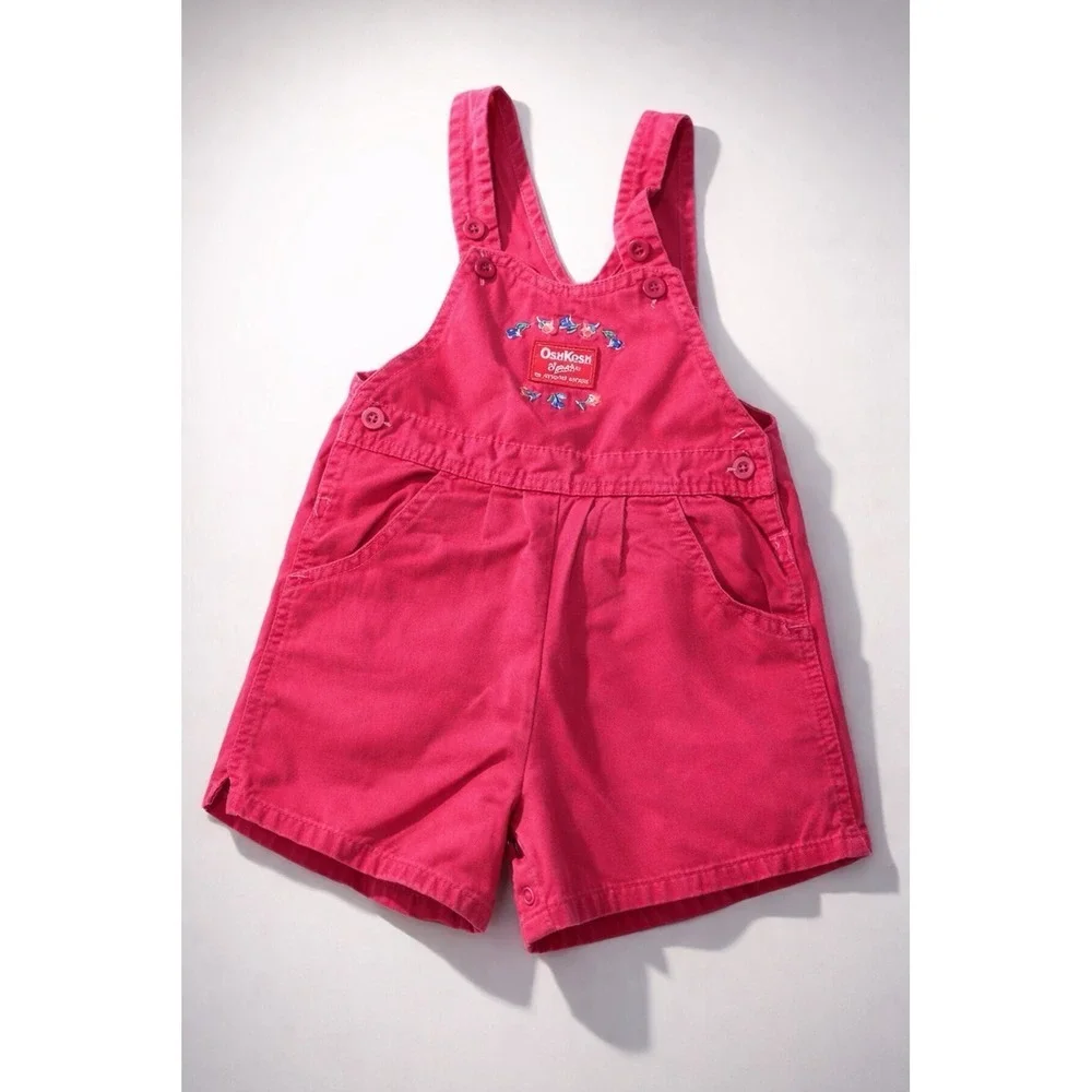Vintage 90's OshKosh Bgosh Pink Floral Embroidered Overalls Y2K Retro Rare